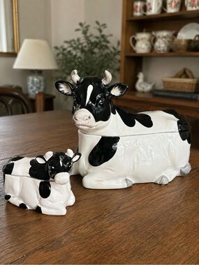 Vintage Otagiri Cow Ceramic Cookie Jar and Sugar Bowl